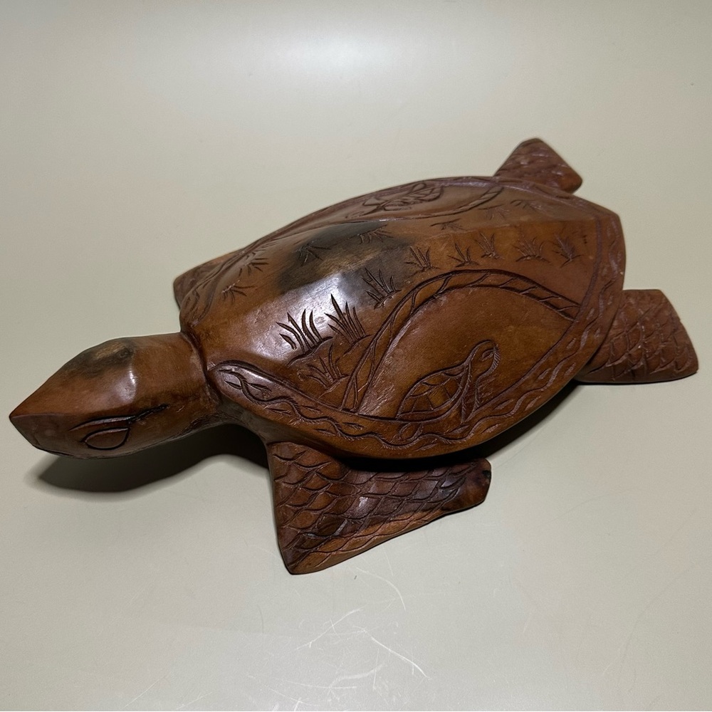 Vintage Hand Carved Wood Turtle Flawless